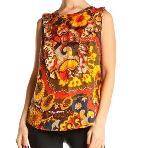 J. Crew silk sleeveless ruffled button back floral print top like new condition